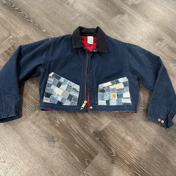 Vintage Y2K Carhartt Blue cropped Detroit style workwear  with Sashiko Denim - Picture 4 of 6